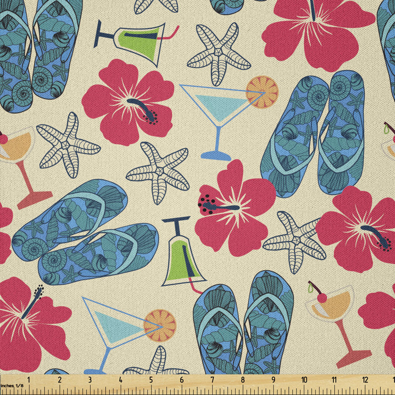 Flip Flops Fabric, By The Yard, C2495-White, Timeless Treasures, Summer Fabric, Beach Fabric 